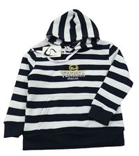 Nové - Tmavomodro-bílá pruhovaná mikina s výšivkou a kapucí