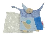 Nové - Světlemodro-kostkovaný usínáček s myškou a medvědem