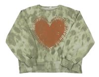 Zelenošedo-khaki batikovaná mikina se srdcem Zara