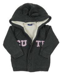 Antracitový zateplený propínací svetr s nápisem a kapucí Lupilu