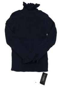 Nové - Tmavomodrý žebrovaný svetr s rolákem Dunnes