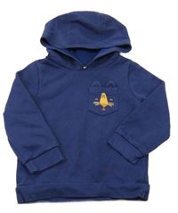 Tmavomodrá žebrovaná mikina s kapsou s tygrem a kapucí Pep&Co