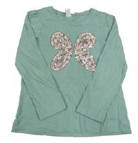 Zelené triko s motýlem z květin a flitrů Topolino