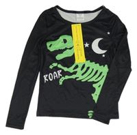 Nové - Černé triko s kostrou dinosaura Shein