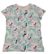 Růžové tričko s listy a tukany