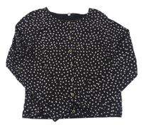 Černo-fialové květované triko s knoflíky C&A