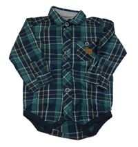 Zeleno-tmavomodré kostkované košilové body 