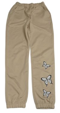 Béžové lehké cuff kalhoty s motýlky Shein
