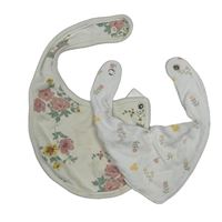 2 set - bílý slinták s obrázky + smetanový bryndák s květinami 