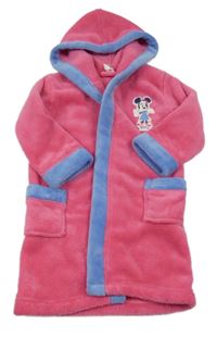 Růžový chlupatý župan s Minnie a modrým lemem a kapucí C&A