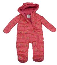 Tmavorůžová šusťáková zimní kombinéza s duhami a kapucí F&F