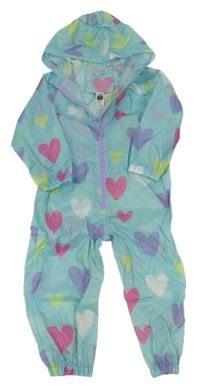 Světlemodrá šusťáková kombinéza se srdíčky a kapucí Dunnes Stores