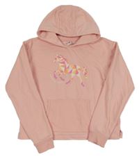 Světlerůžová crop mikina s koněm a kapucí Yigga