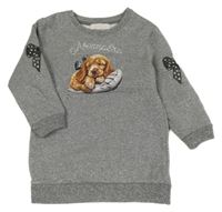 Šedá třpytivá dlouhá mikina s pejskem 