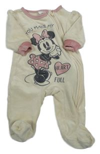 Smetanovo-růžový plyšový overal s Minnie Disney