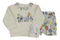 Nové - 2 set - bílá mikina s obrázkem a barevným límečkem + lehké kraťasy s obrázky - Králíček Petr M&S