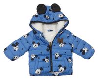 Modrá šusťáková zateplená bunda s Mickeym a kapucí Disney