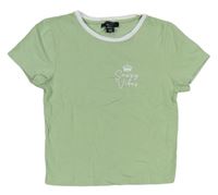 Světlezelené crop tričko s korunkou a nápisem New Look