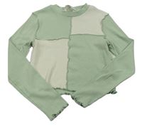 Mintovo-bílé žebrované crop triko H&M