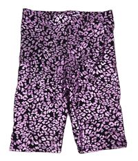 Černo-růžové lesklé elastické kraťasy s leopardím vzorem George