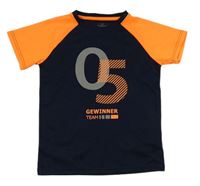 Tmavomodro-neonově oranžové sportovní tričko s číslem Topolino