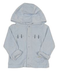 Světlemodrá sametová propínací mikina s vojáky a kapucí 