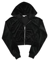 Černá crop propínací sametová mikina s kapucí H&M