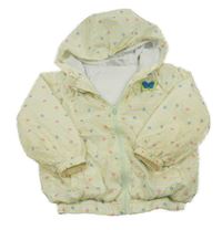 Bílo-žluto-zelená pruhovaná šusťáková jarní bunda s motýlky Ergee