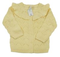 Nové - Světložlutý propínací perforovaný svetr s volánkem Pep&Co