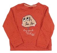 Jahodová puntíkatá mikina s nápisy a flitry S. Oliver