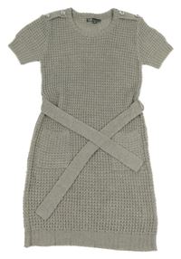 Šedé třpytivé pletené šaty s páskem 