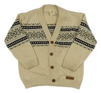 Béžovo-černo-hnědý vzorovaný propínací svetr 