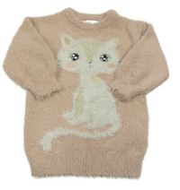 Růžový chlupatý svetr s kočičkou C&A