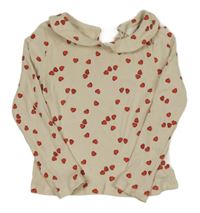 Béžové žebrované triko se srdíčky a volánkem H&M