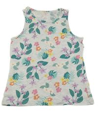 Světlešedo-zelený květovaný top Alive