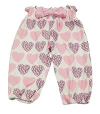 Bílo-růžové lehké tepláky se srdíčky a mašlí 