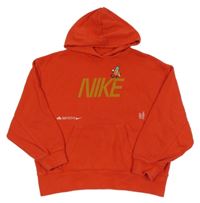 Červená oversize mikina s logem a kapucí Nike