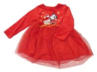 Červené plyšové šaty s Minnie a tylovou sukní Disney