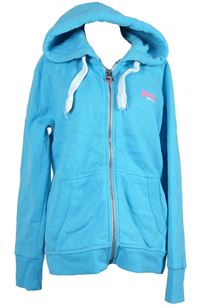 Dámská světlemodrá propínací mikina s logem a kapucí Superdry 