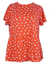 Dámské červené kytičkované peplum tričko New Look 