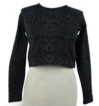 Dámské černo-šedé vzorované elastické sportovní crop triko Workout 