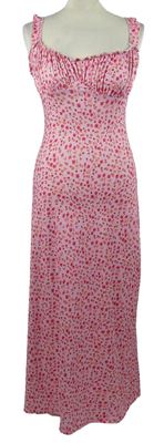 Dámské růžové kytičkované midi šaty 