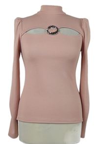 Dámské růžové žebrované triko se sponou Quiz 