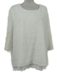 Dámský bílý chlupatý svetr s krajkou C&A