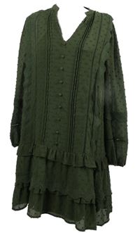 Dámské khaki vzorované šifonové šaty s krajkovými volánky Love&Roses