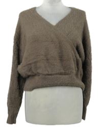 Dámský hnědý chlupatý překřížený crop svetr Gallery