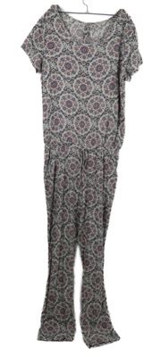 Dámský černo-růžovo-modrý vzorovaný letní kalhotový overal Up2Fashion 