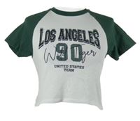 Dámské bílo-khaki crop tričko s nápisy a číslem Kiabi 