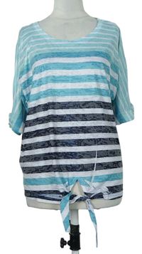 Dámské modro-tmavomodro-bílé pruhované tričko s uzlem 