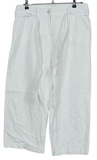 Dámské bílé lněné culottes kalhoty s páskem Sure 